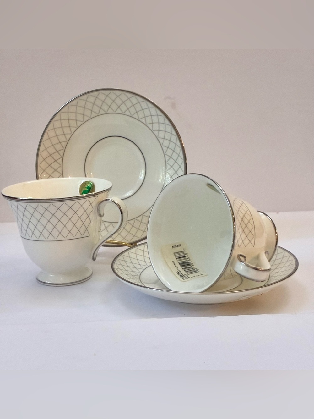 Vintage Waterford Crosshaven Platinum footed cup and saucer 2 set Tea For 2 NWT